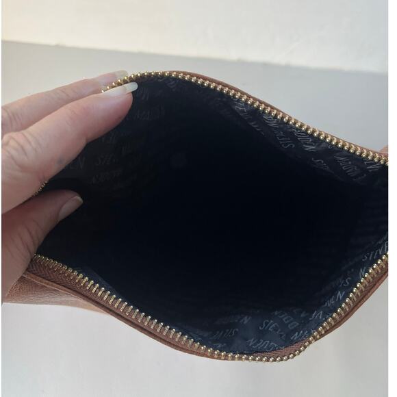 STEVE MADDEN Clutch Purse Wrist Strap Zipper Brown Vegan Leather Classic Minimal - Picture 8 of 12